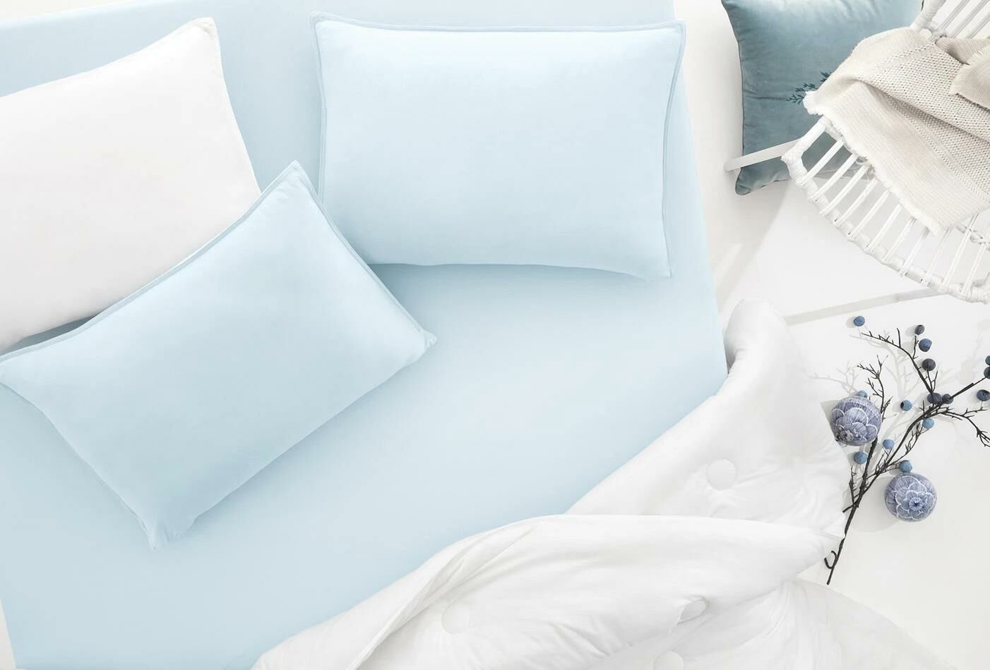 120x200x35 Tek Kişilik XL Lupa Soft Lastikli Çarşaf - Buz Mavisi