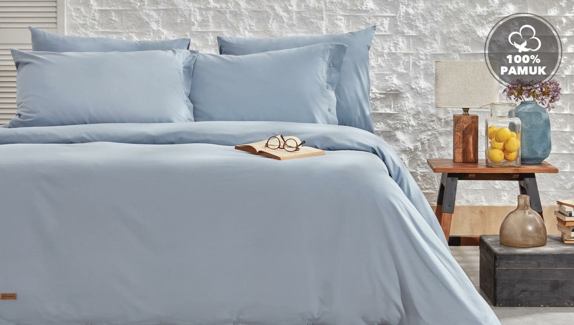 Yataş Bedding Çift Kişilik XL Plain Nevresim Takımı İndigo