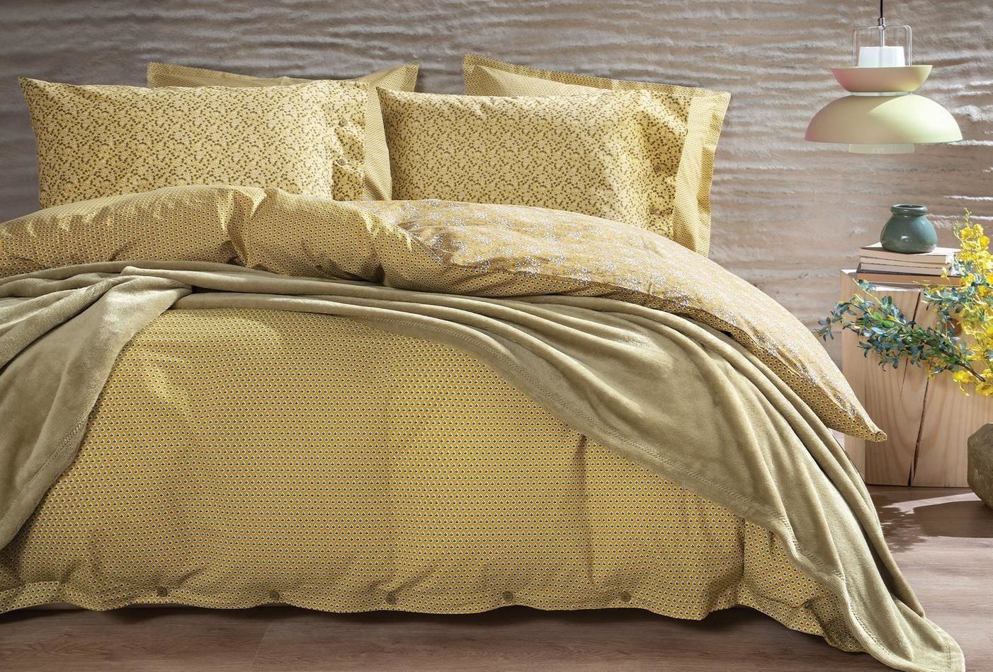 Yataş Bedding Çift Kişilik Mimoza Battaniye Nevresim Takımı Seti Safran