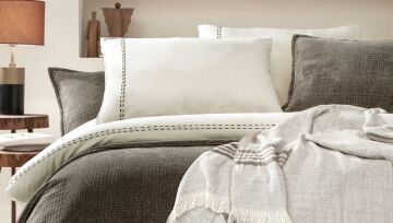 Yataş Bedding Çift Kişilik XL King Keten Nevresim Takımı Kahverengi