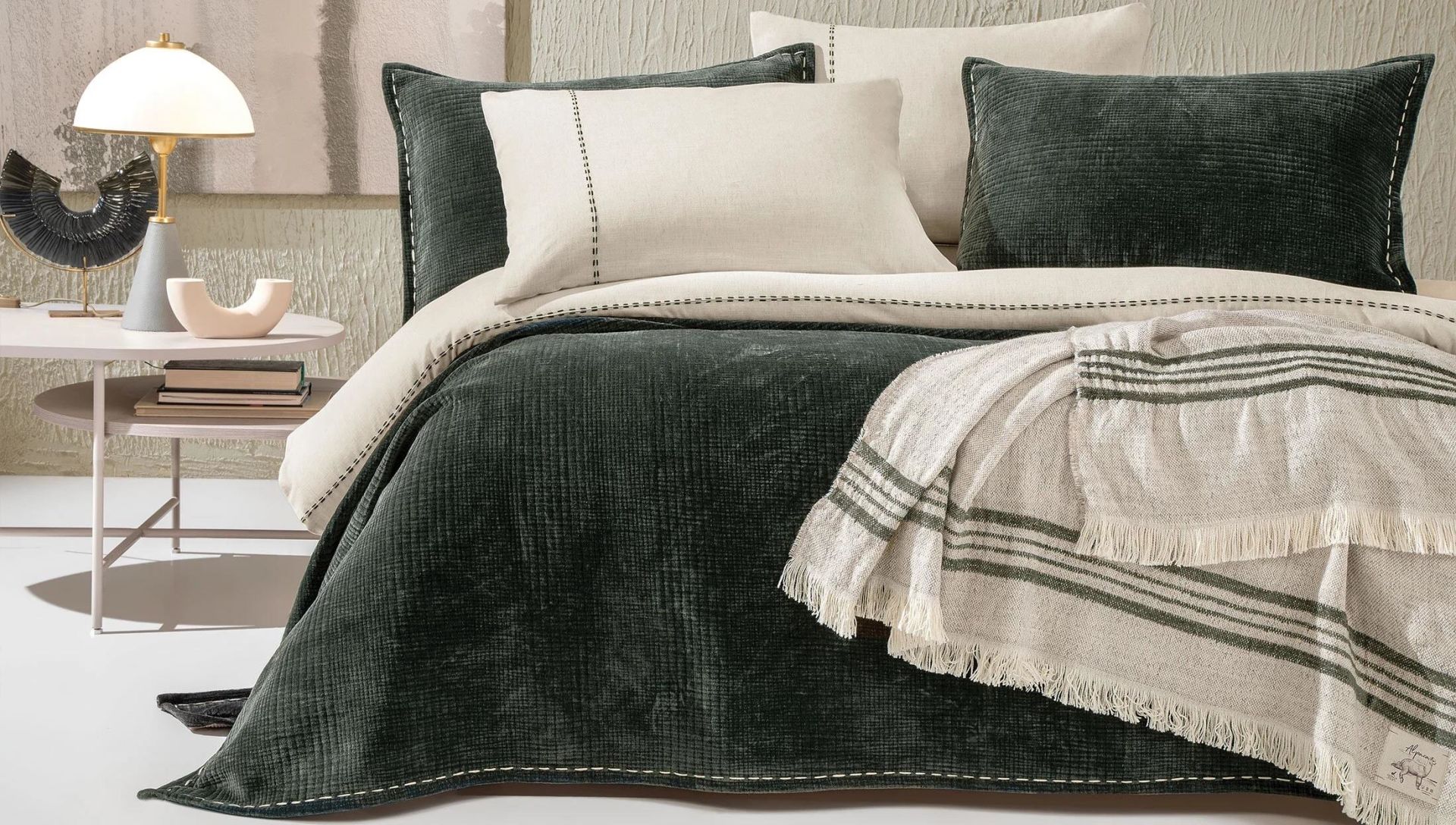 Yataş Bedding Çift Kişilik King Keten Nevresim Takımı Haki