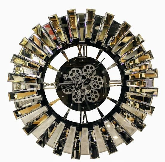 Biev 80 cm Çarklı Aynalı Saat Gümüş