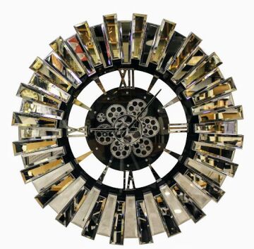 Biev 80 cm Çarklı Aynalı Saat Gümüş