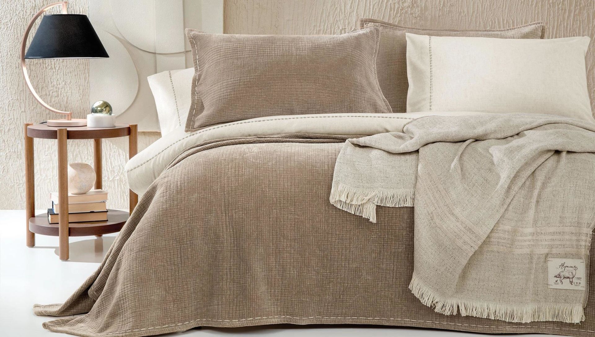 Yataş Bedding Çift Kişilik XL King Keten Nevresim Takımı Bej