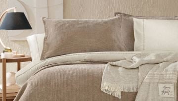 Yataş Bedding Çift Kişilik XL King Keten Nevresim Takımı Bej