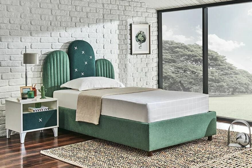 Yataş 120x200 Somni Baza - Cactüs Başlık Set - 23201 Açık Yeşil - 23202 Koyu Yeşil