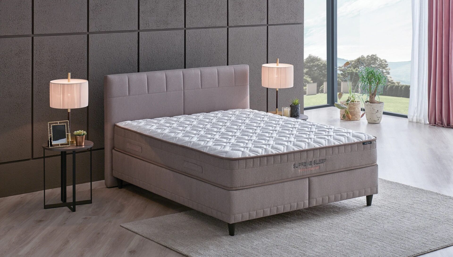 Yataş Bedding 100x200 Supreme Sleep Yatak - Baza - Başlık Set - 21101 Bej
