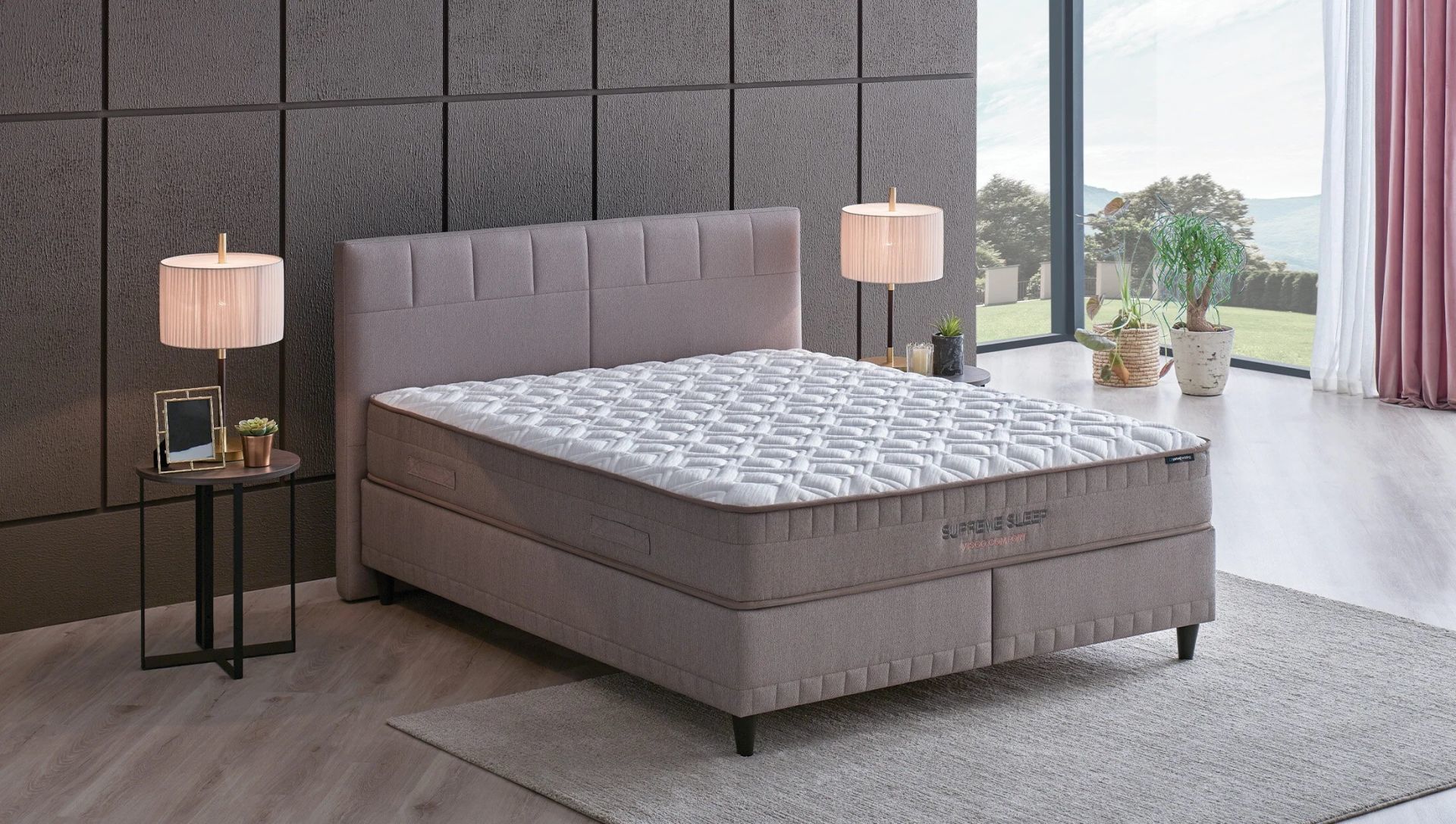 Yataş Bedding 160x200 Supreme Sleep Yatak - Baza - Başlık Set - 21101 Bej
