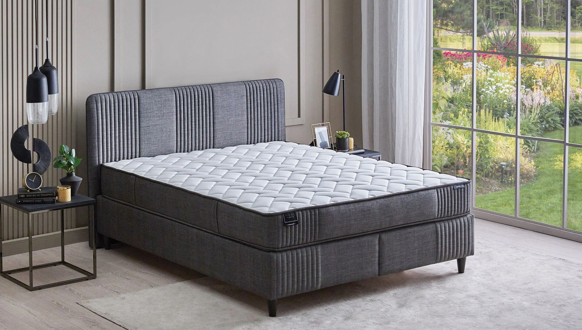 Yataş Bedding 090x190 Wool Sense Yatak - Baza - Başlık Set - 21608 Koyu Gri
