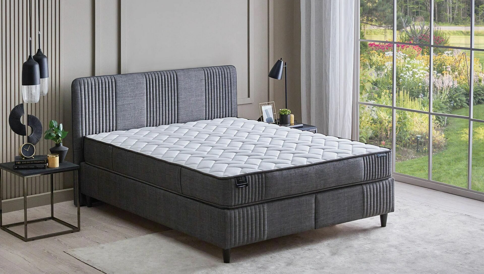 Yataş Bedding 100x200 Wool Sense Yatak - Baza - Başlık Set - 21608 Koyu Gri