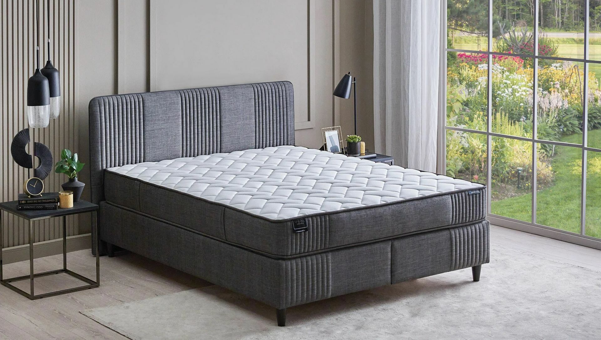Yataş Bedding 140x190 Wool Sense Yatak - Baza - Başlık Set - 21608 Koyu Gri