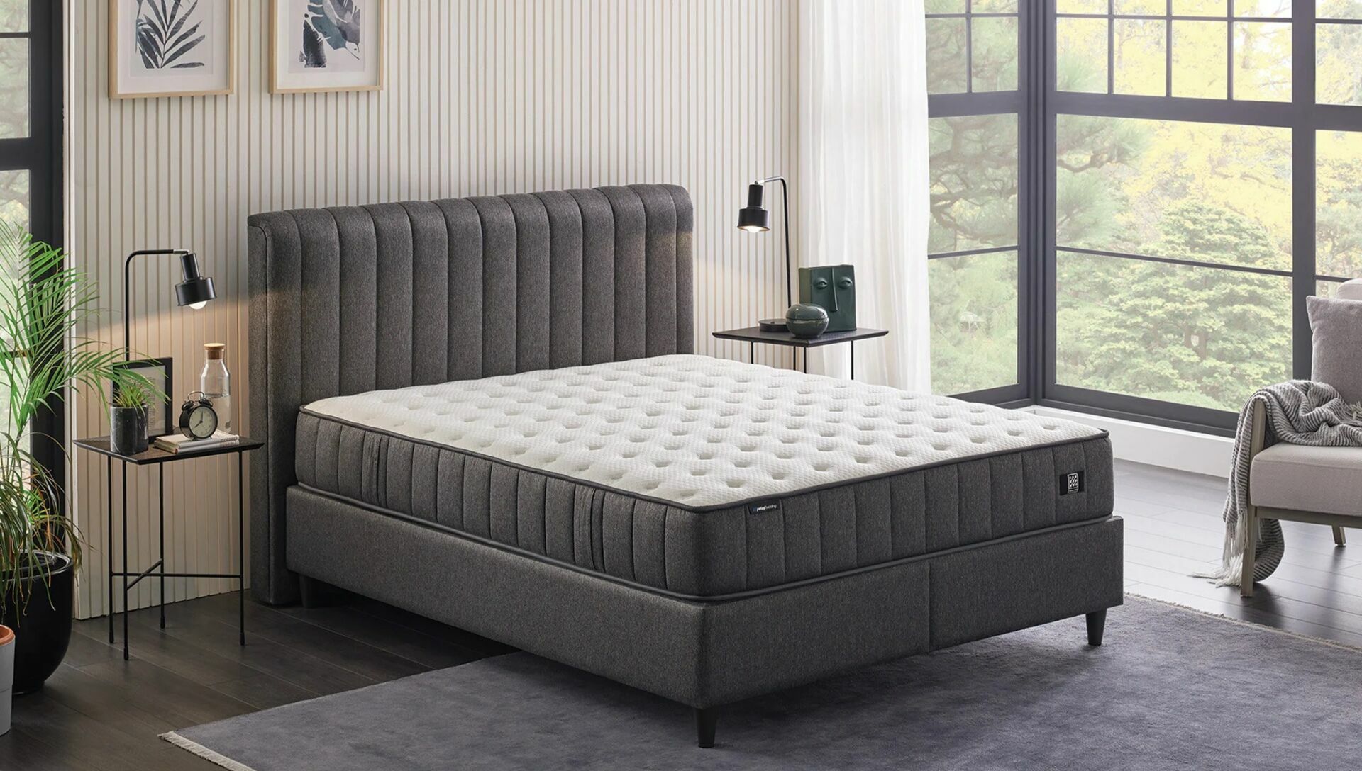 Yataş Bedding 090x190 Ionic Energy Pro Yatak - Lento Baza - Somni Başlık Set - 24901 Siyah