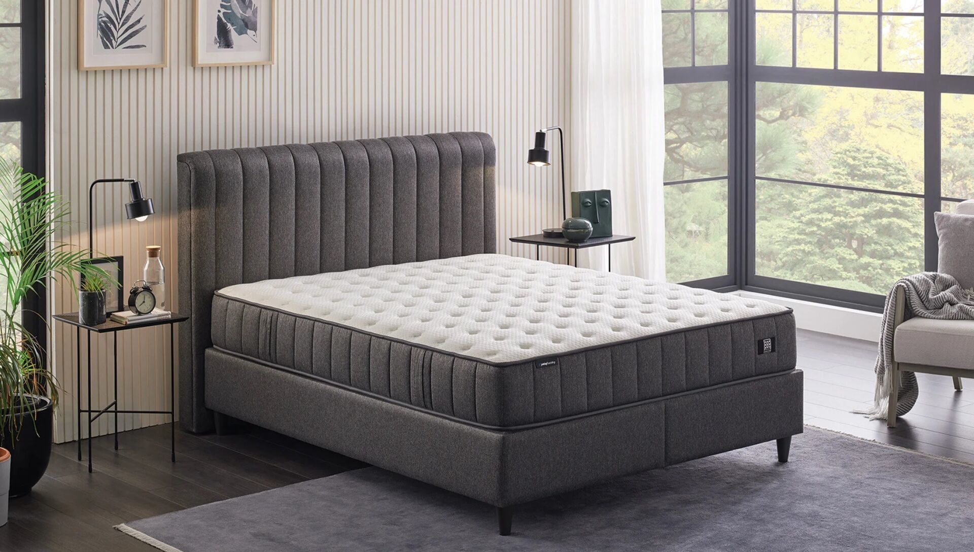 Yataş Bedding 120x200 Ionic Energy Pro Yatak - Lento Baza - Somni Başlık Set - 24901 Siyah