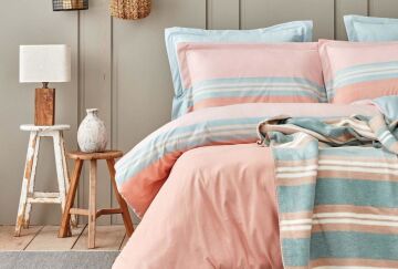 Yataş Bedding Çift Kişilik 5 Parça Pamuk Battaniyeli Nevresim Takımı Seti Lupin - Blush