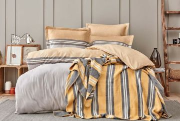 Yataş Bedding Çift Kişilik 5 Parça Pamuk Battaniyeli Nevresim Takımı Seti Lupin - Gri