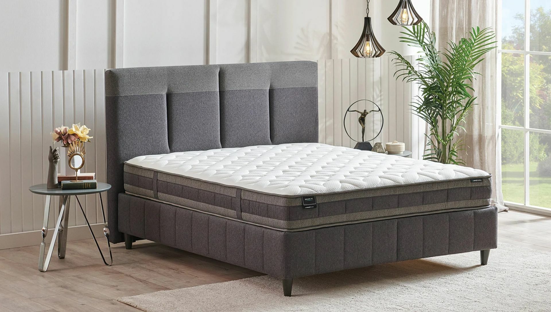 Yataş Bedding 090x190 Dream Line Yatak - Baza - Başlık Set - 22001 Antrasit