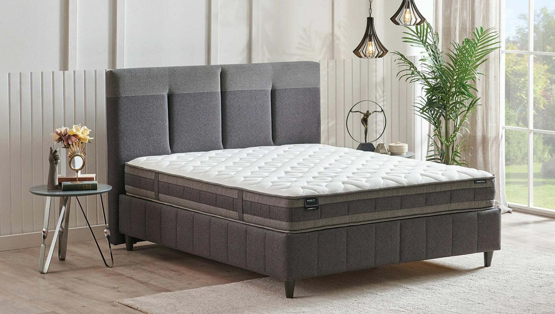 Yataş Bedding 100x200 Dream Line Yatak - Baza - Başlık Set - 22001 Antrasit