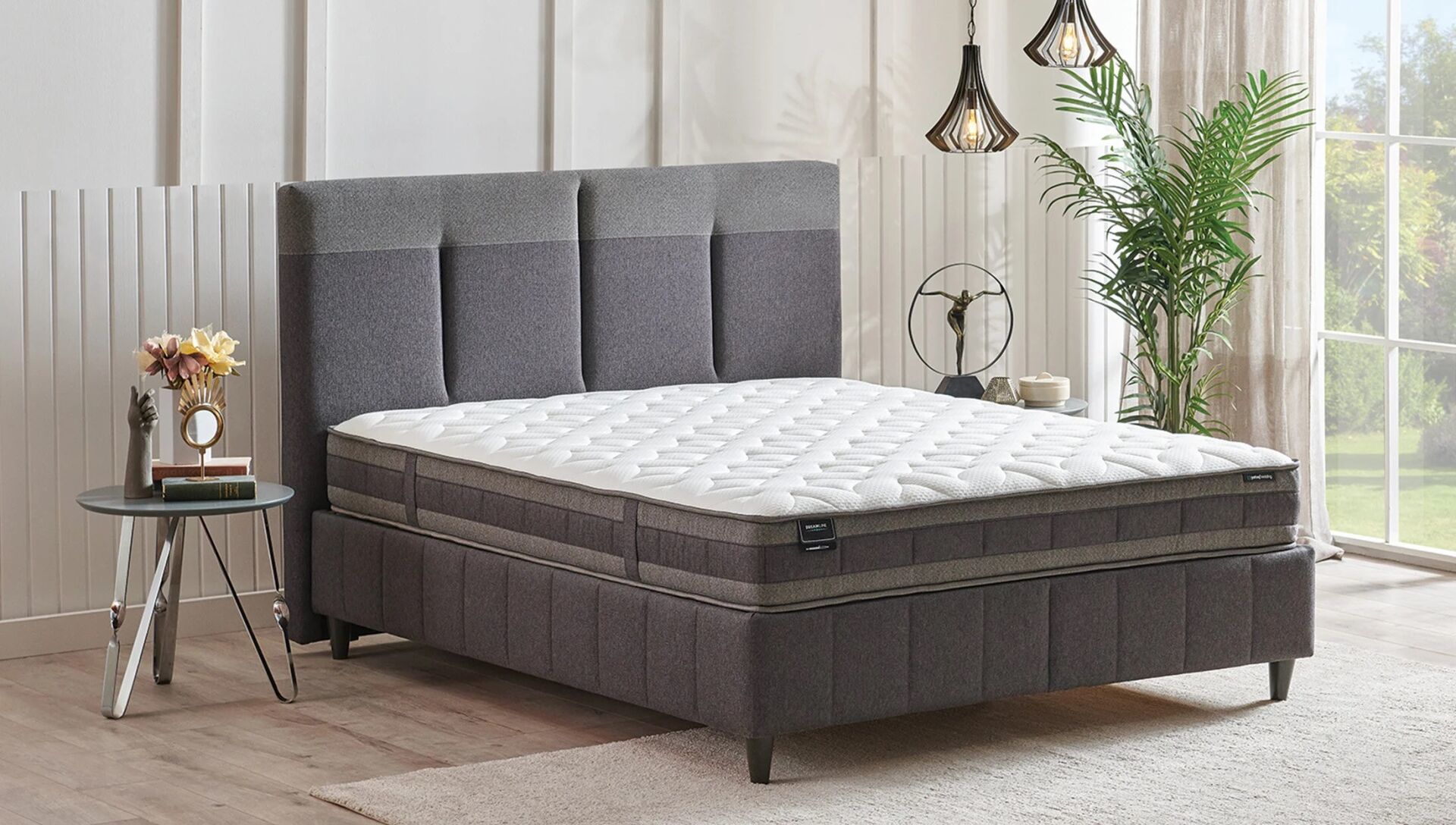 Yataş Bedding 120x200 Dream Line Yatak - Baza - Başlık Set - 22001 Antrasit
