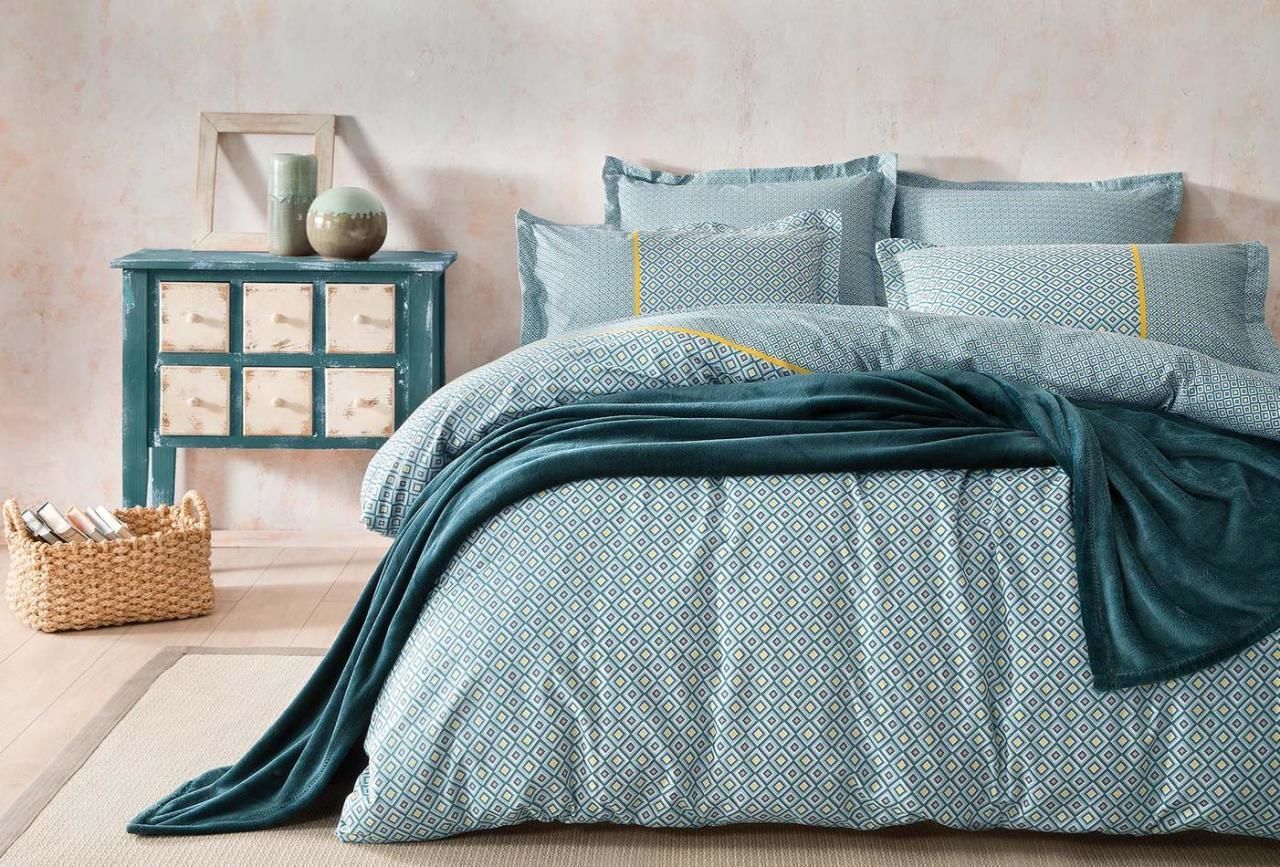 Yataş Bedding Çift Kişilik 5 Parça Wellsoft Battaniyeli Nevresim Takımı Seti Hilaris - Petrol