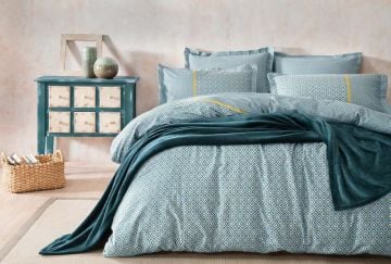 Yataş Bedding Çift Kişilik 5 Parça Wellsoft Battaniyeli Nevresim Takımı Seti Hilaris - Petrol