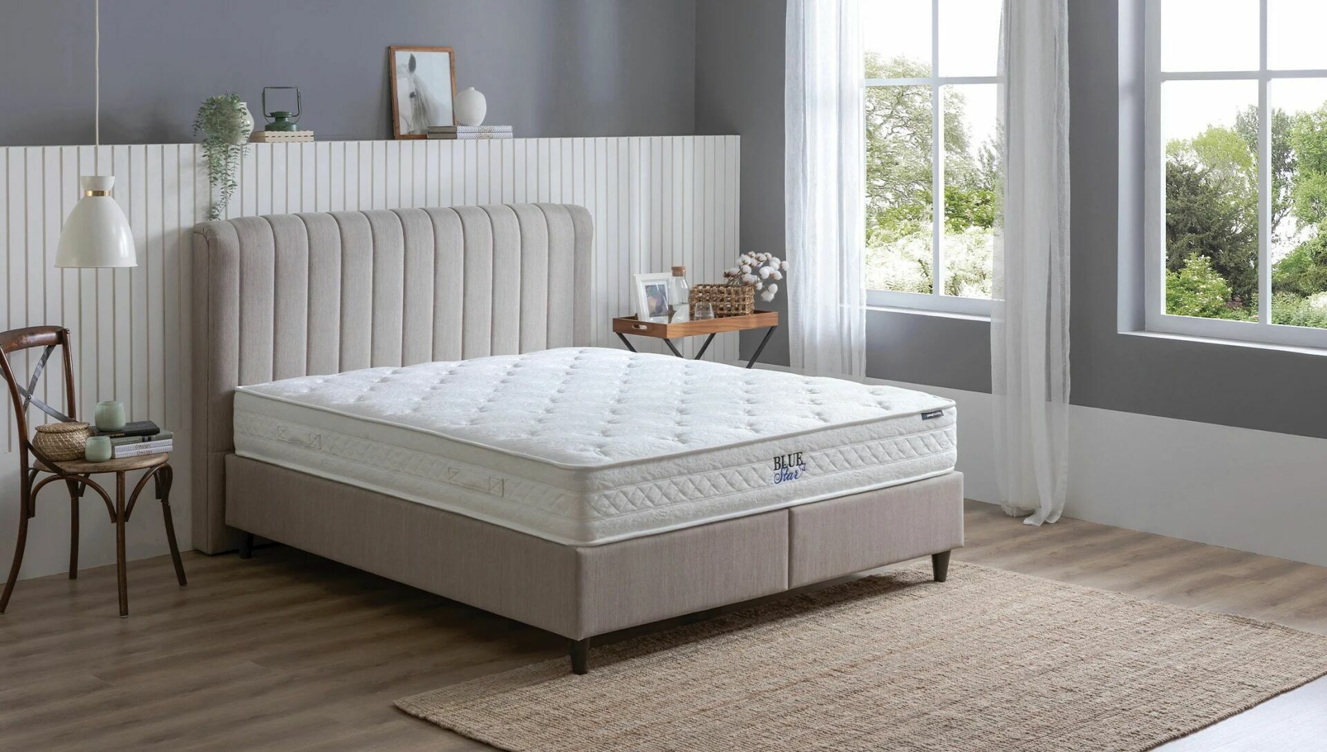 Yataş Bedding 100x200 Blue Star - Lento Baza - Somni Başlık Set - 21601 Bej