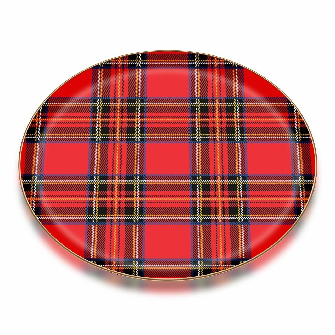 Biev Ekose Kırmızı Parlak Altın Cam Tepsi 35X35/21030