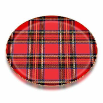 Biev Ekose Kırmızı Parlak Altın Cam Tepsi 35X35/21030