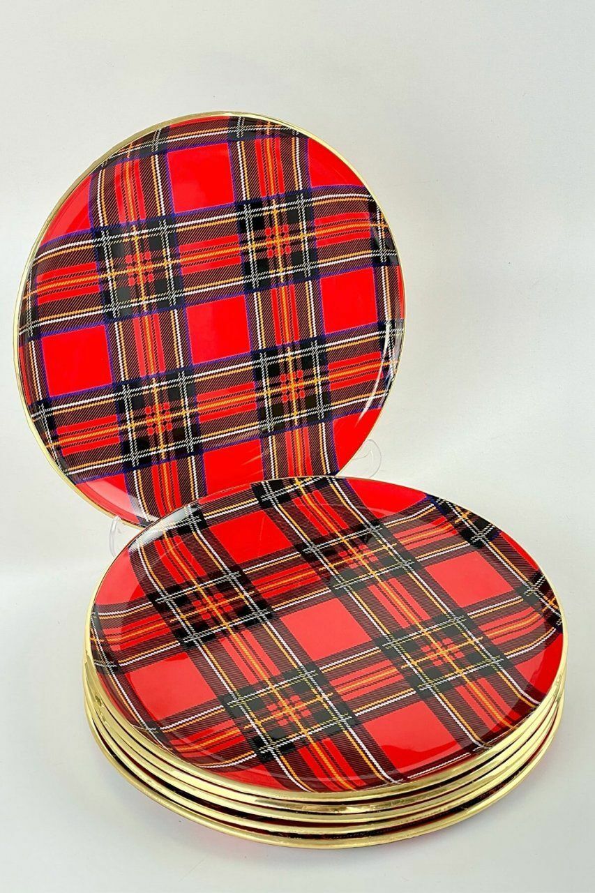 Biev Servis Tabak Set 6 Lı Ekose Kırmızı/28007