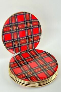 Biev Servis Tabak Set 6 Lı Ekose Kırmızı/28007