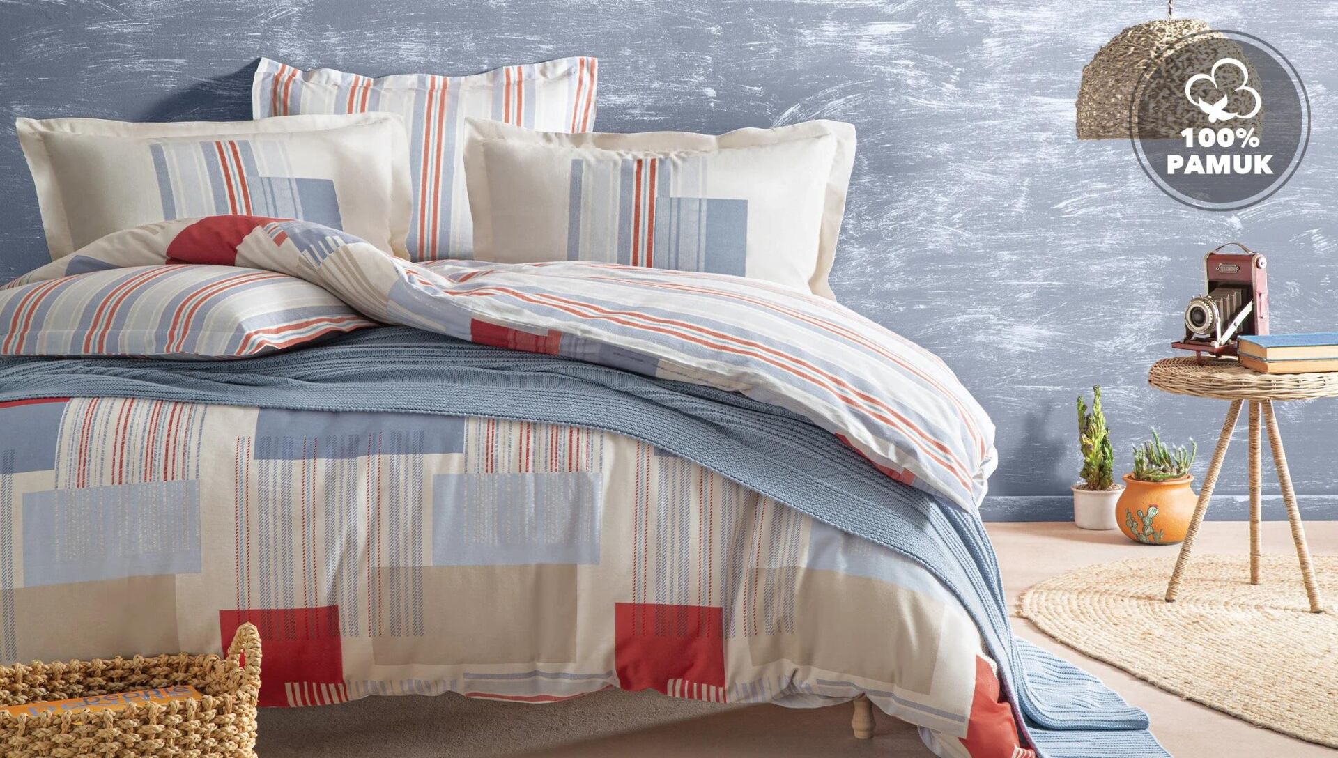 Yataş Bedding Çift Kişilik Balera Battaniye Nevresim Takımı Seti Mavi