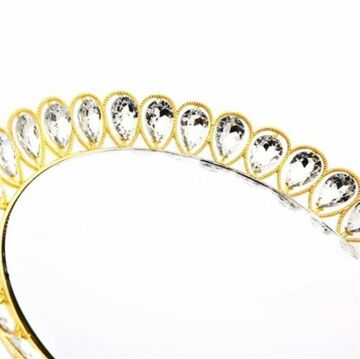 Biev Dekoratif Yuvarlak Taşlı Aynalı Altın Sunumluk