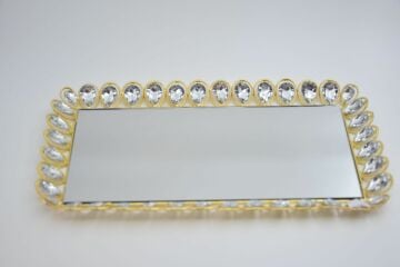 Biev Dekoratif Dikdörtgen Taşlı Aynalı Altın Sunumluk