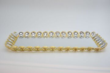 Biev Dekoratif Dikdörtgen Taşlı Aynalı Altın Sunumluk