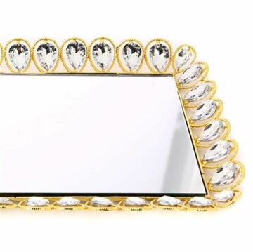 Biev Dekoratif Dikdörtgen Taşlı Aynalı Altın Sunumluk