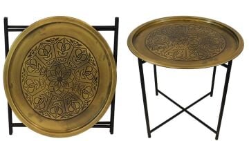 Biev Katlanır Standlı Metal Desenli Yuvarlak Sehpa Altın