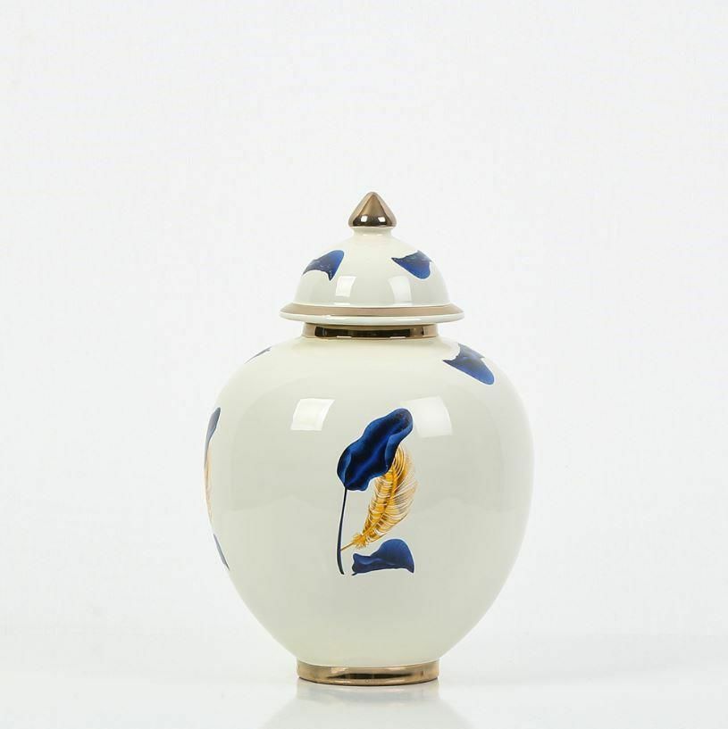 Biev Küçük Şah Küp Mavi Gold Yaprak Desenli 21 cm/AK.NRH0060