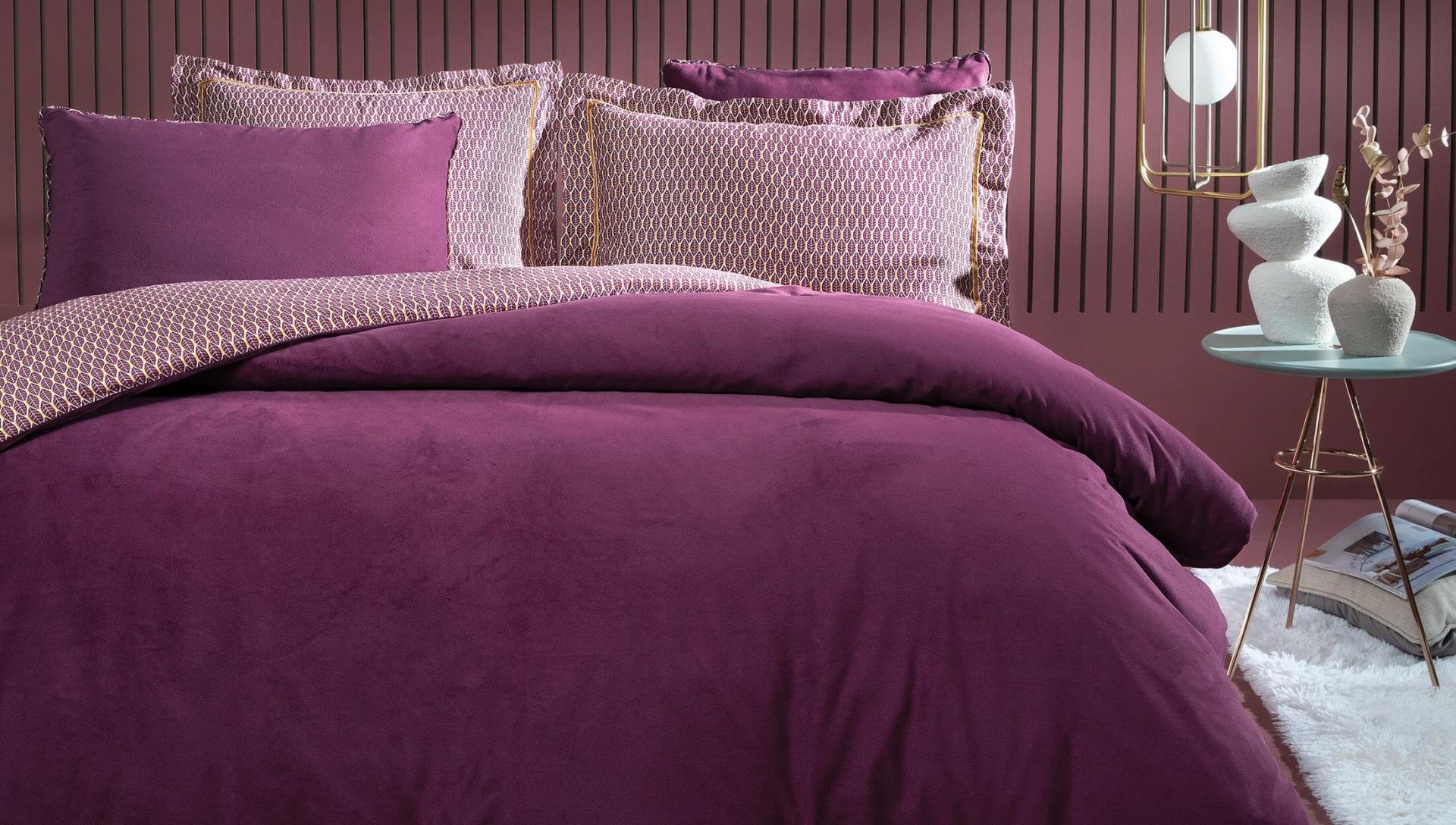 Yataş Bedding Çift Kişilik Pinnata Kadife Saten Nevresim Takımı - Mor