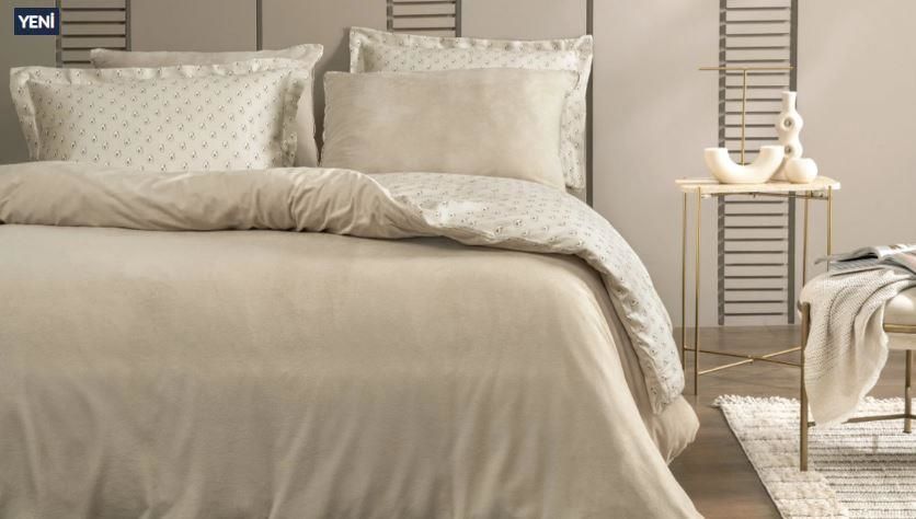 Yataş Bedding Çift Kişilik Arwin Kadife Saten Nevresim Takımı - Vizon