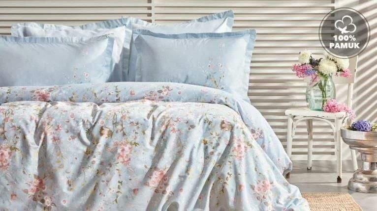 Yataş Bedding Çift Kişilik XL İsadora Saten Nevresim Takımı Mavi