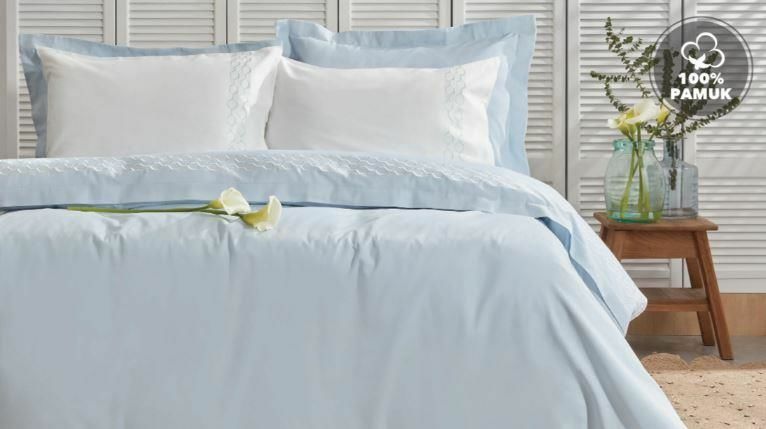 Yataş Bedding Çift Kişilik XL Urban Saten Nevresim Takımı - Mavi