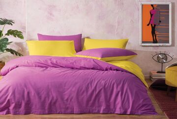 Yataş Bedding Çift Kişilik XL Noah Nevresim Seti Fuşya-Sarı