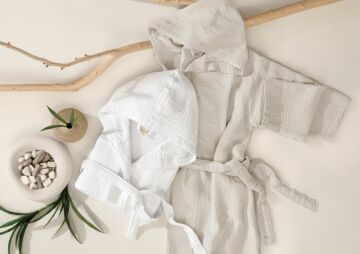 Yataş Bedding Ernesta S/M Kapüşonlu Müslin Bornoz - Beyaz