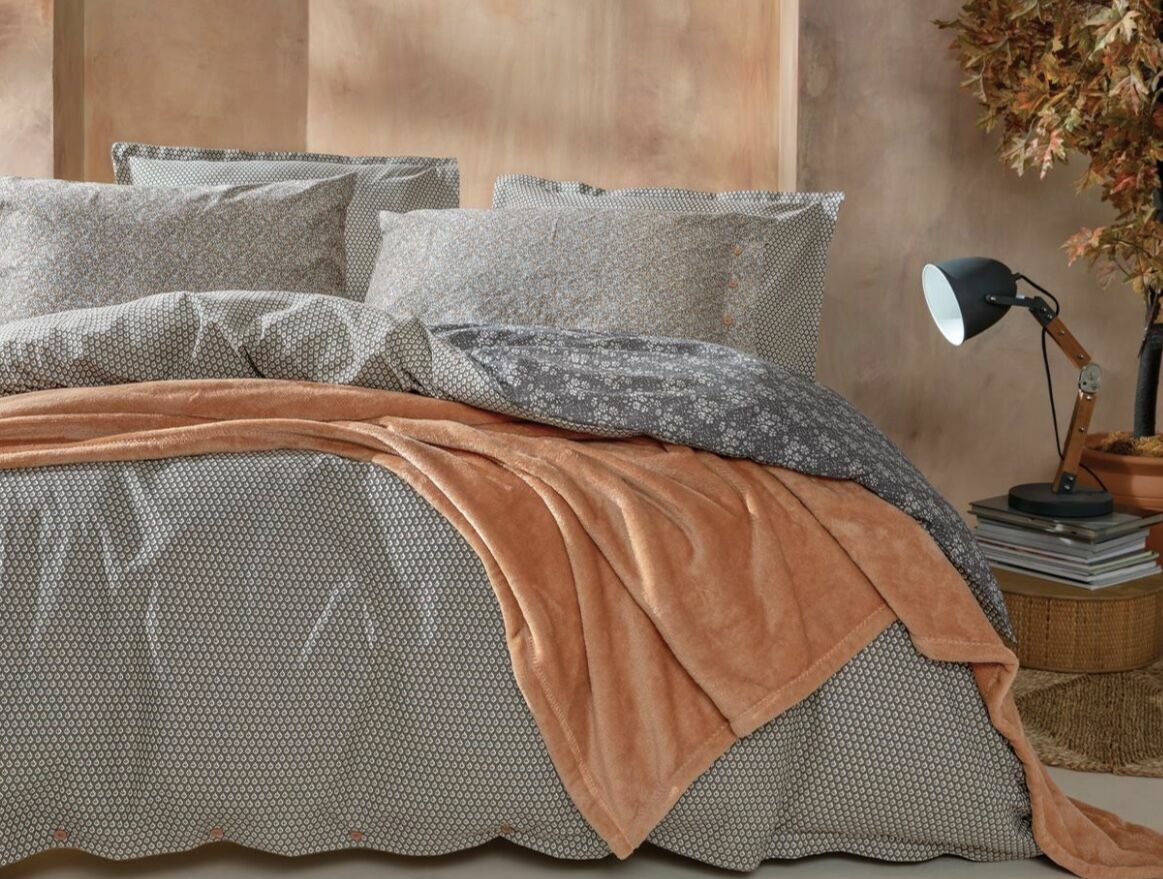 Yataş Bedding Tek Kişilik 4 Parça Wellsoft Battaniyeli Nevresim Takımı Seti Mimoza - Antrasit