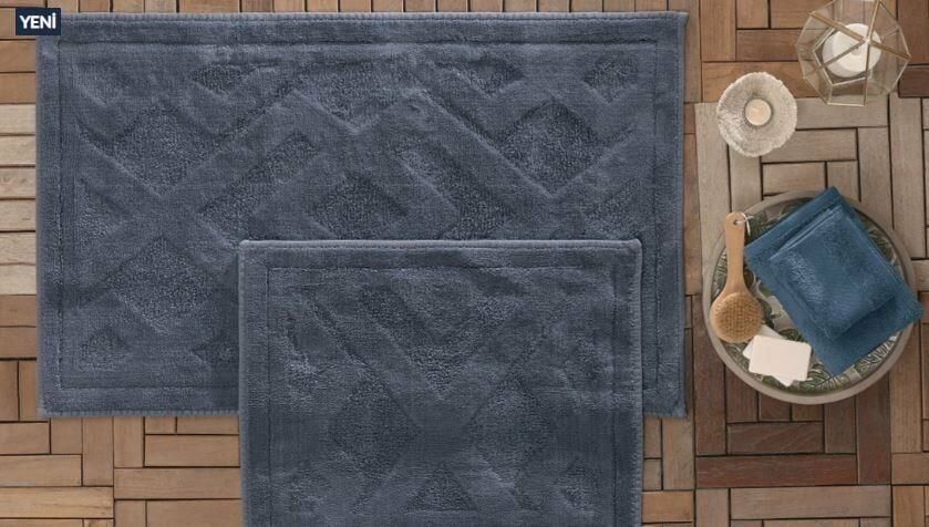 Yataş Bedding Milo Banyo Paspası Seti - İndigo (50x60 cm + 60x100 cm)