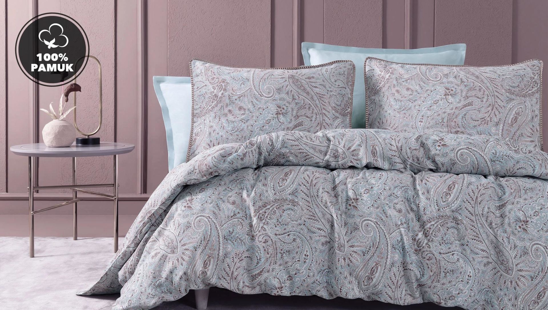 Yataş Bedding Çift Mınu Saten Nevresim Takımı Kul Moru