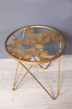 Biev Eskitme Camlı Gold Sehpa