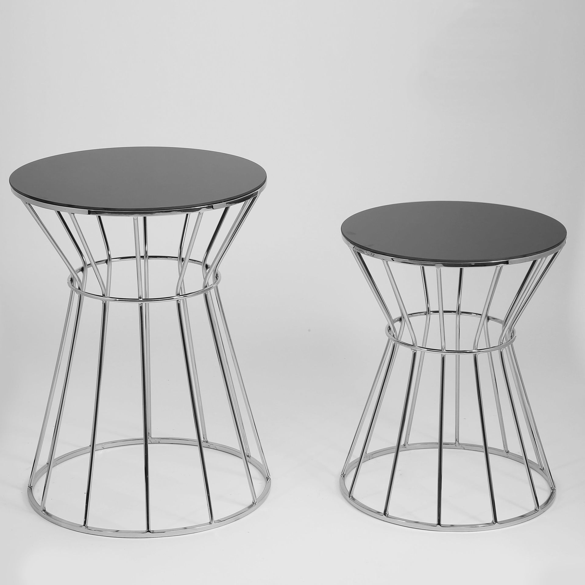 Biev 2Li Siyah Camlı Halkalı Krom Sehpa Takım/Ak.Fc0172