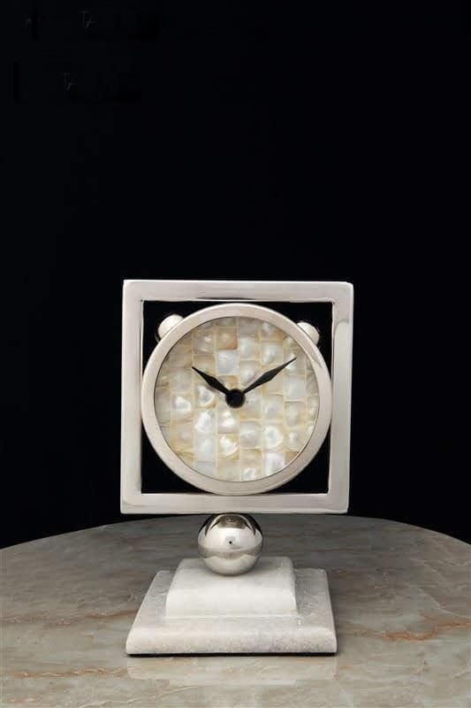 Biev Mermer Standlı Gümüş Masa Saati