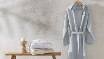 Yataş Bedding Ernesta S/M Kapusonlu  Muslin Bornoz Gri