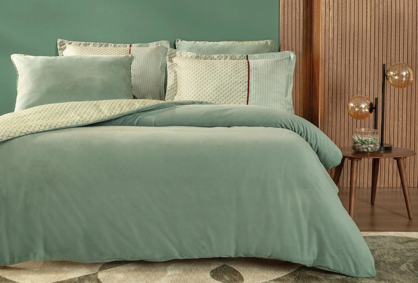 Yataş Bedding Çift Kişilik XL Rowena Kadife Saten Nevresim Takımı - Adaçayı